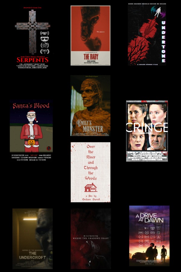 Program 03 Virtual–AND THEY SHALL HANDLE SERPENTS,THE BABY, UNDERTONE,  SANTA’S BLOOD, CRINGE,EMILY’S MONSTER , THE UNDERCROFT,  OVER THE RIVER AND THROUGH THE WOODS,  WHERE THE SHADOWS FEAST,  A DRIVE AT DAWN ,